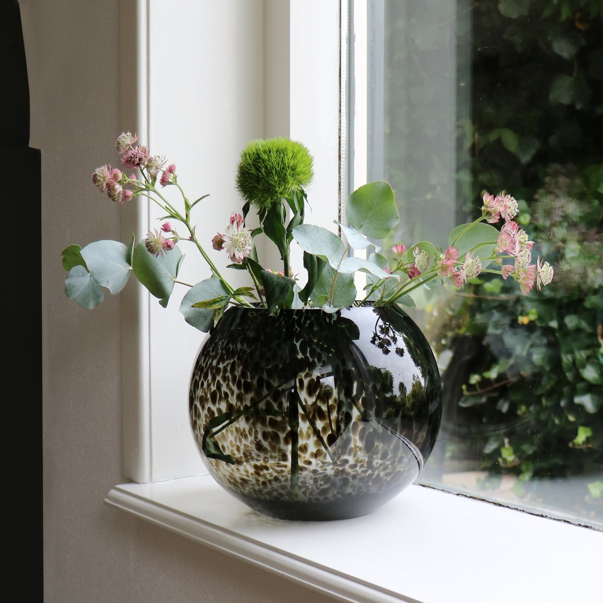 Tischvase Glasvase grau Glas gefleckt 20 cm Kugelvase