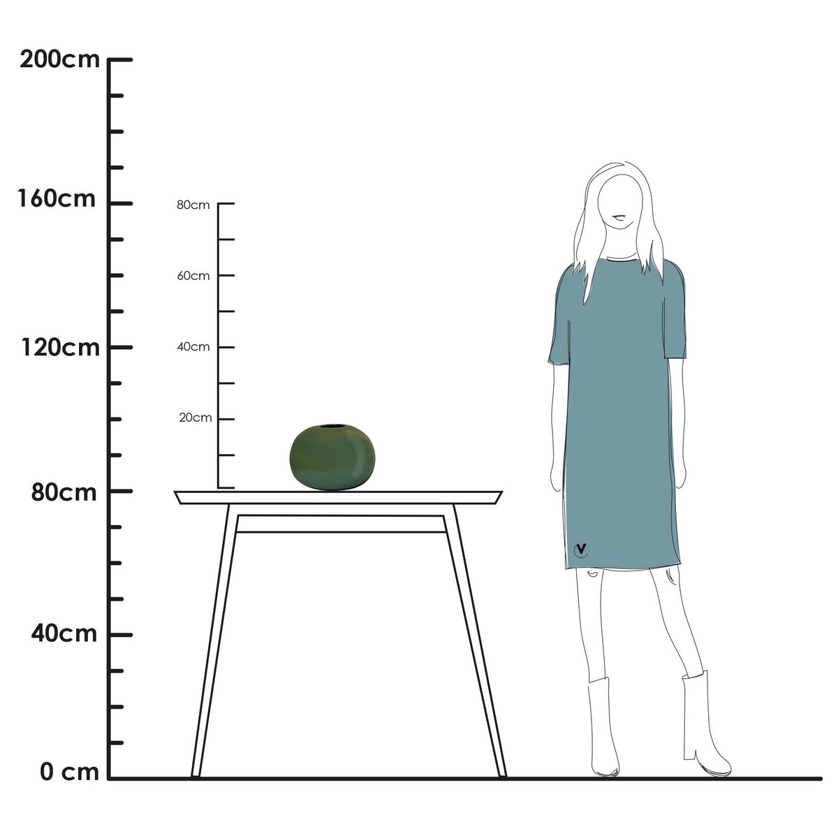 Vase Kugelform türkis rund mundgeblasen