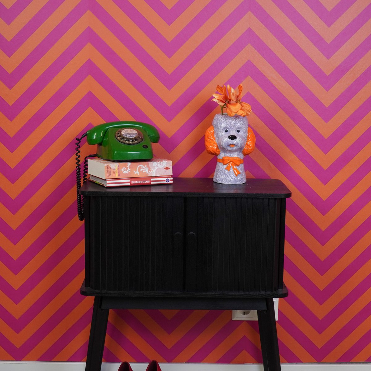 Vase Pudel lila orange Keramik Tischvase