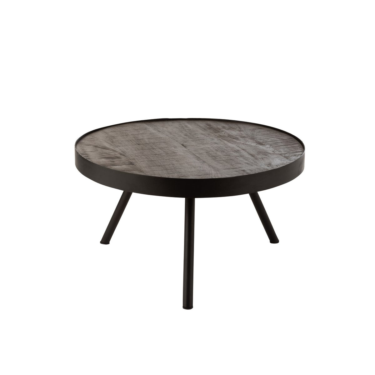 Couchtisch mit robuster, dunkelbraunen Tischplatte und dem eleganten Dreibein-Metallgestell