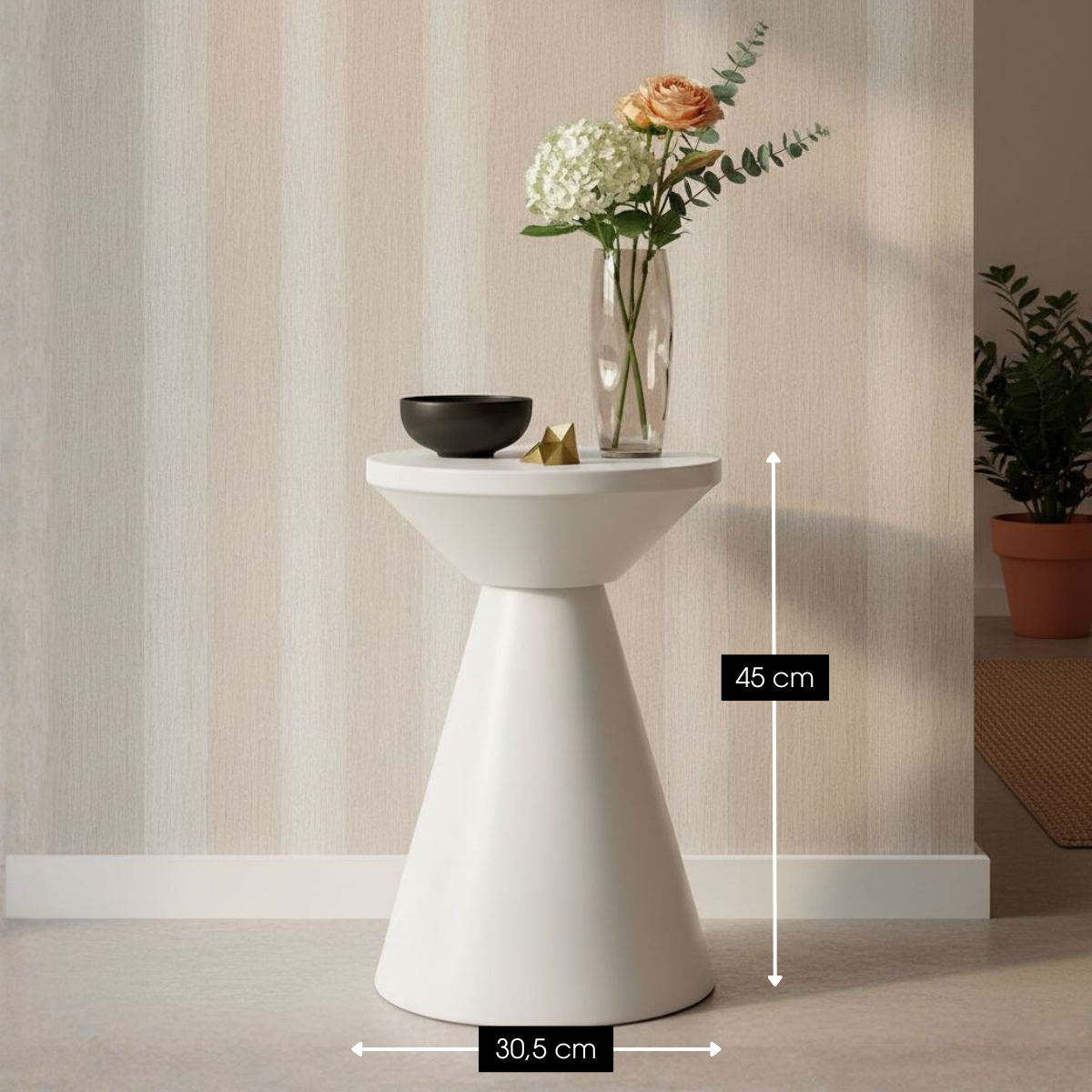 Beistelltisch rund Metall cremeweiß konische Form