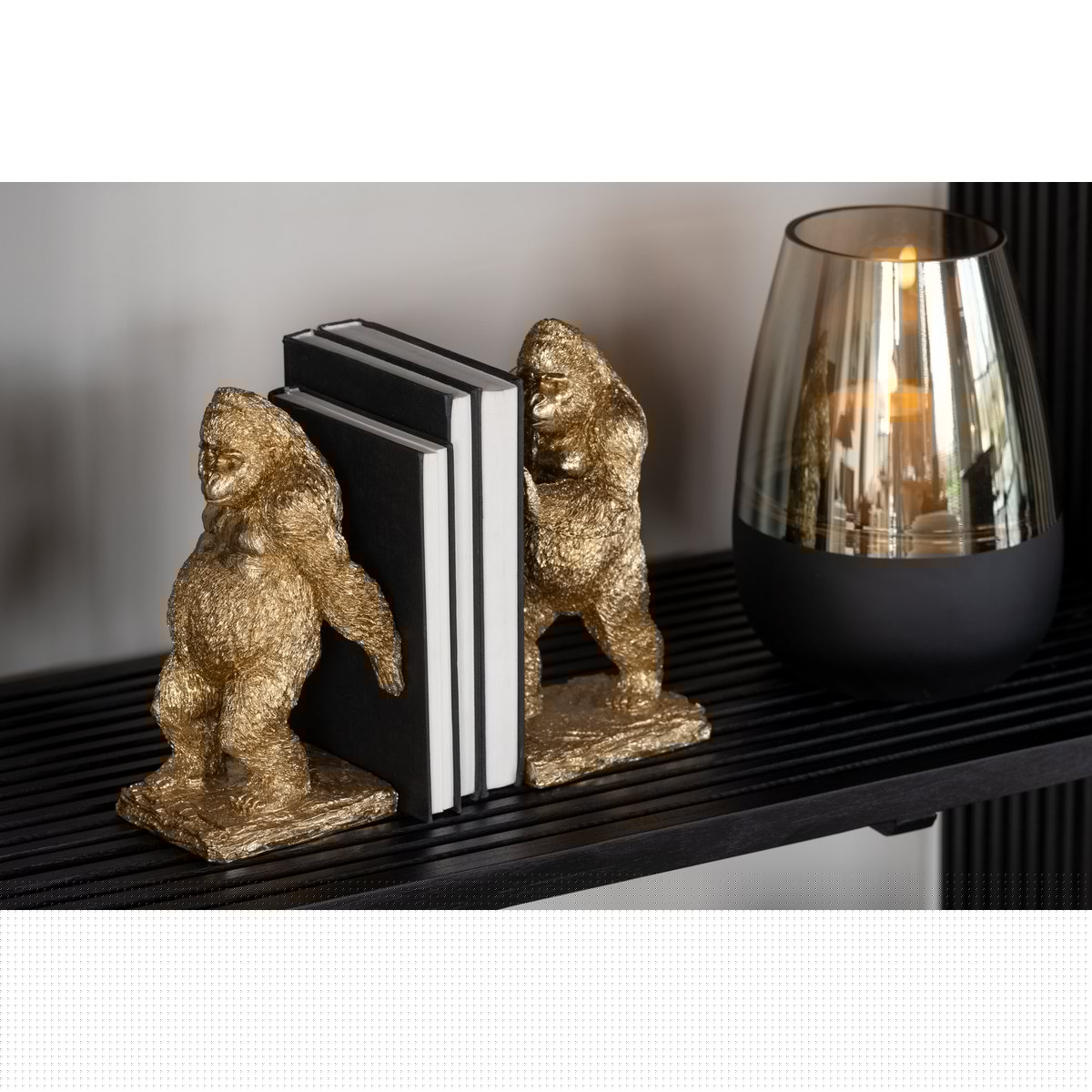 Moderne Buchstützen in Gorilla-Form, goldene Deko für Bücherregale