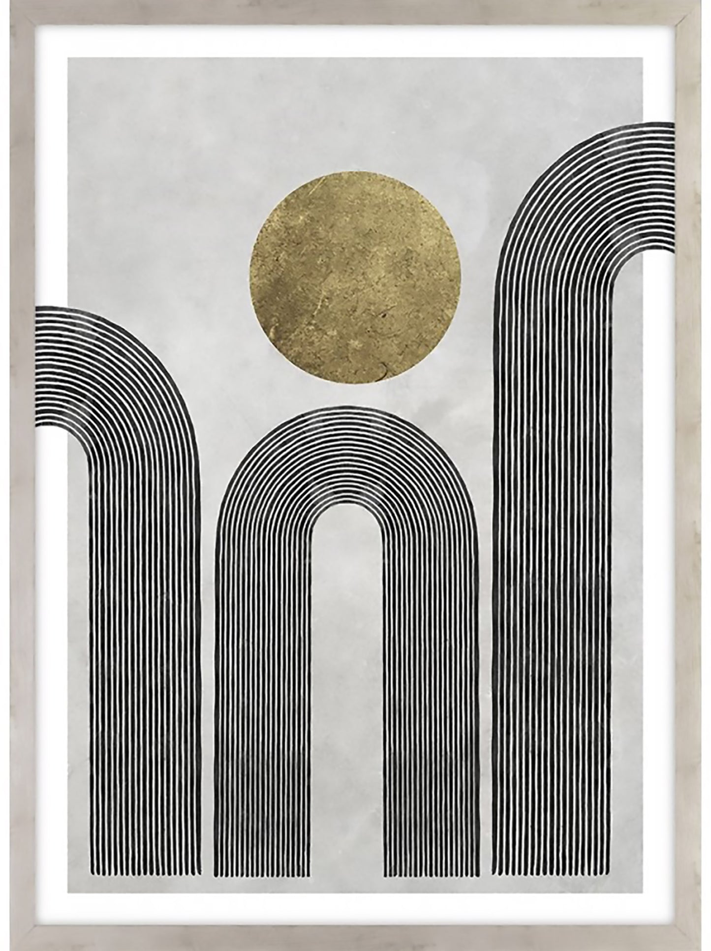 Bild mit Linien und Kreisen im Zen Stil mit Holzrahmen braun als Wanddekoration