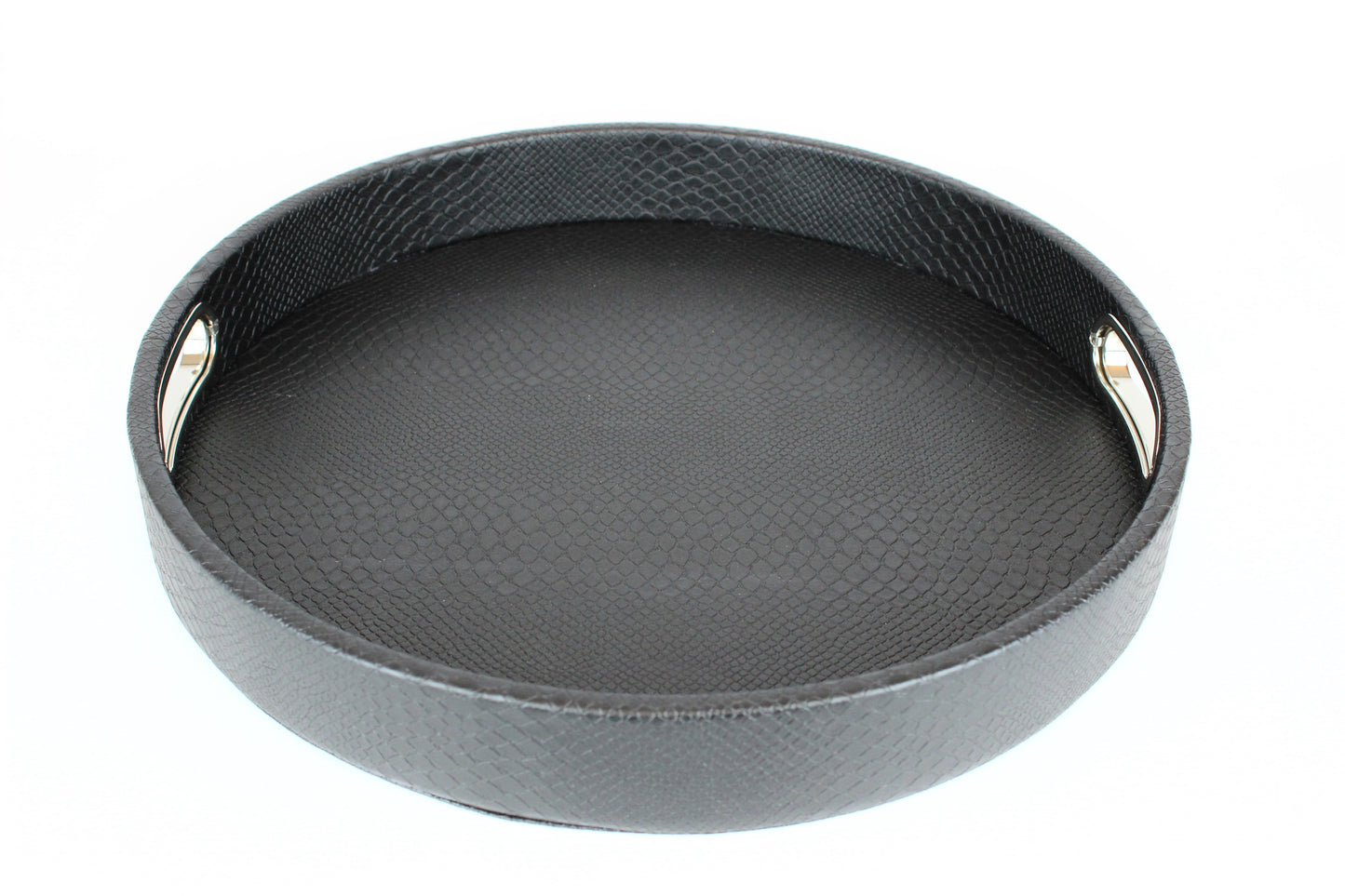 schwarzes Tablett mit Griffen links und rechts und Rand Kunstleder