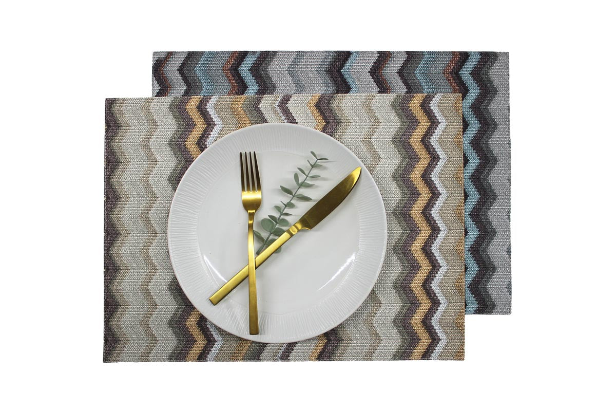rechteckige Platzsets im 6er Set bunt gemuster in braun blau und grau