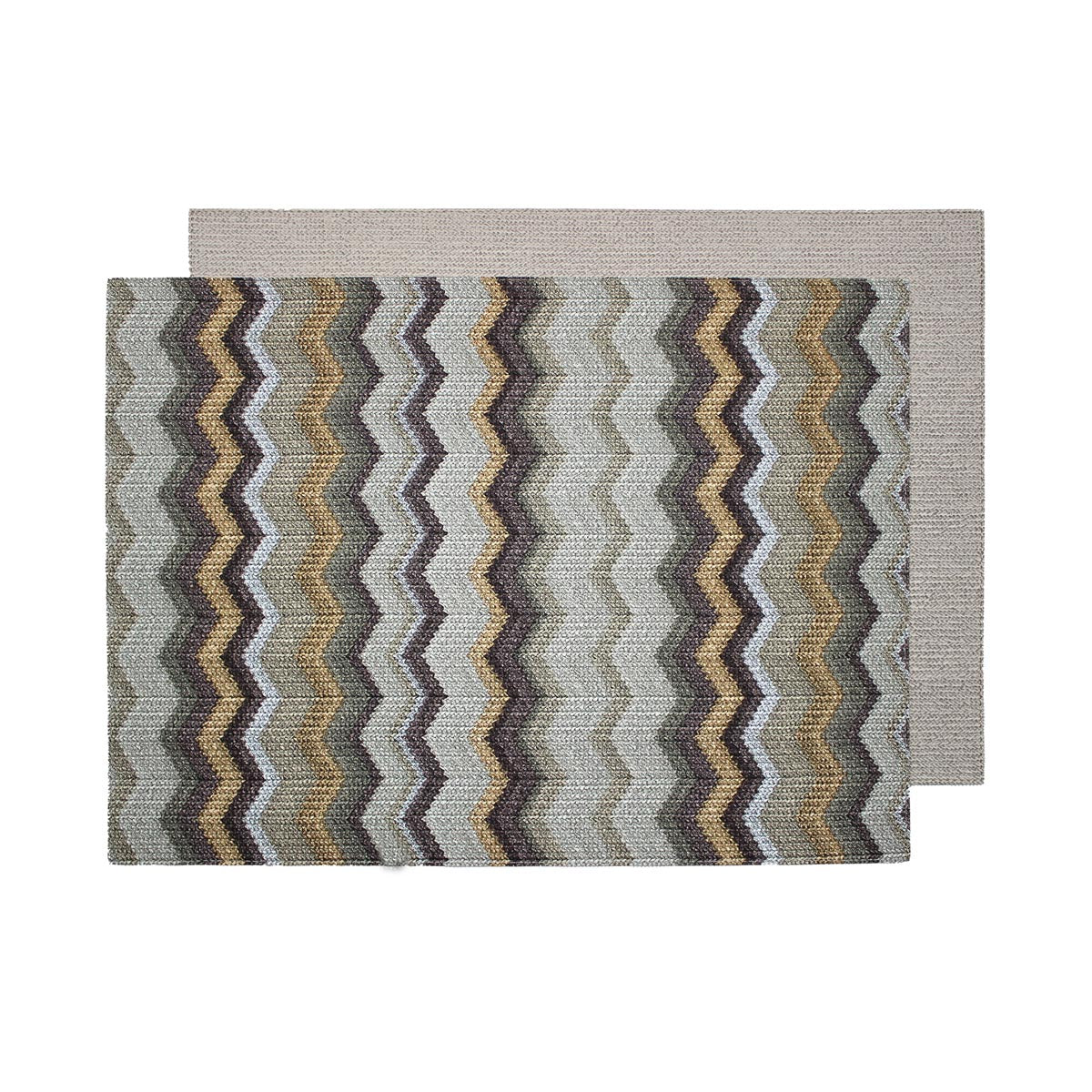 zweifarbiges Tischset in Zickzack Muster und unifarbene Seite taupe