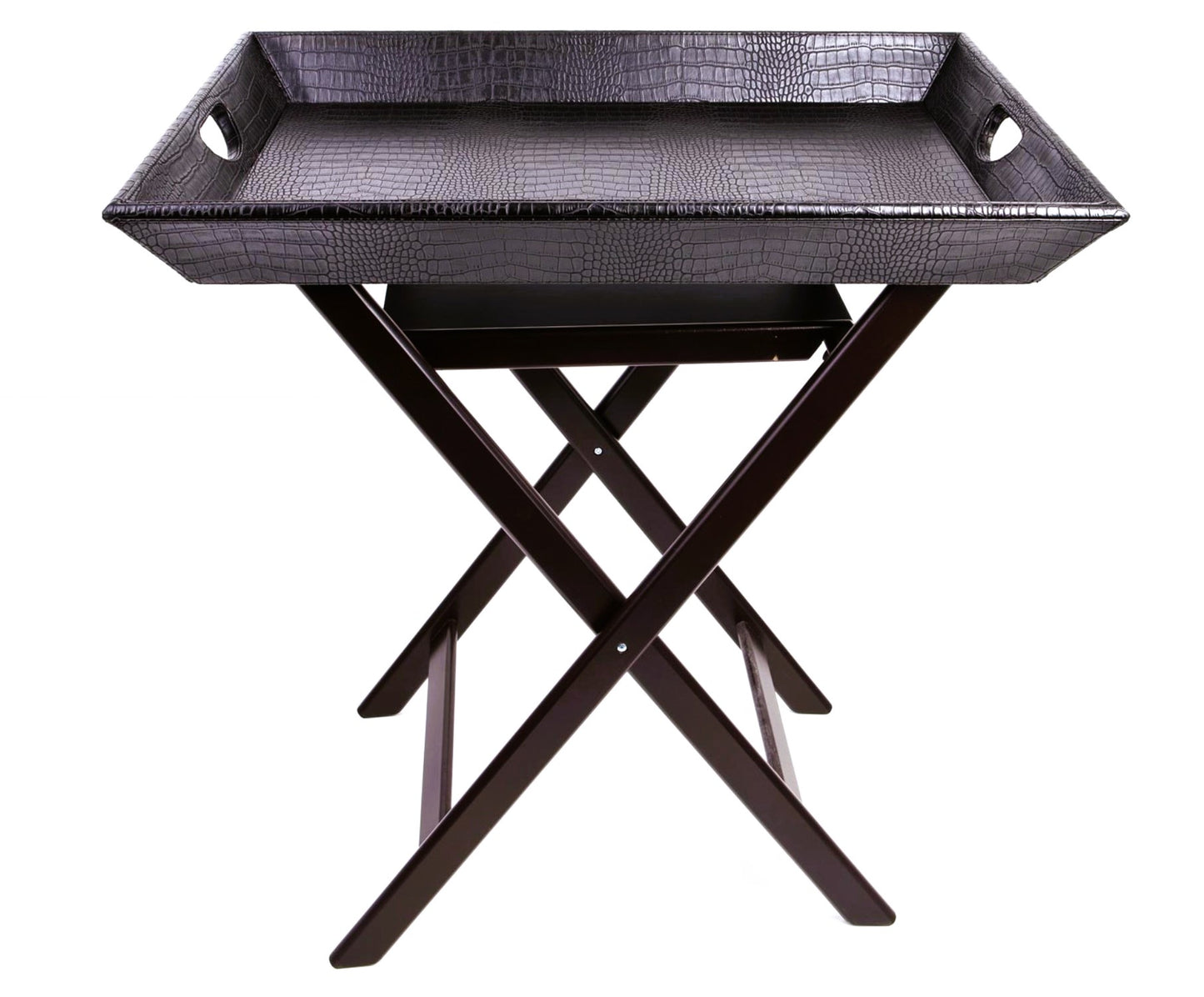 dunkelbrauner Tabletttisch in Leder