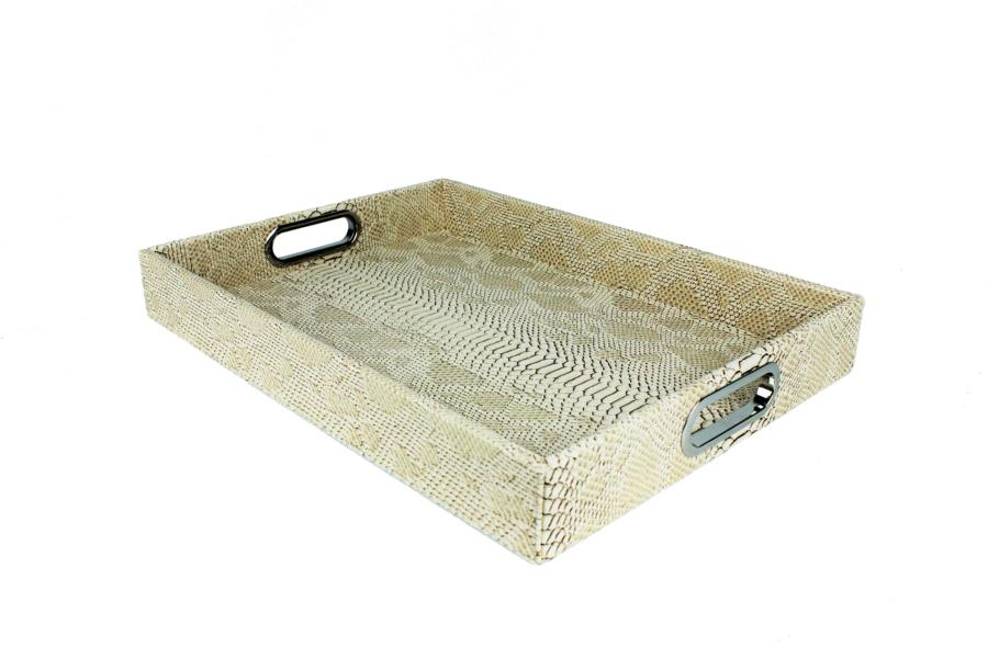 Tablett in Schlangenleder Kunstleder beige braun