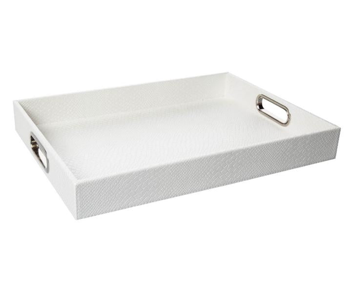weißes Tablett in Leder creme farbig