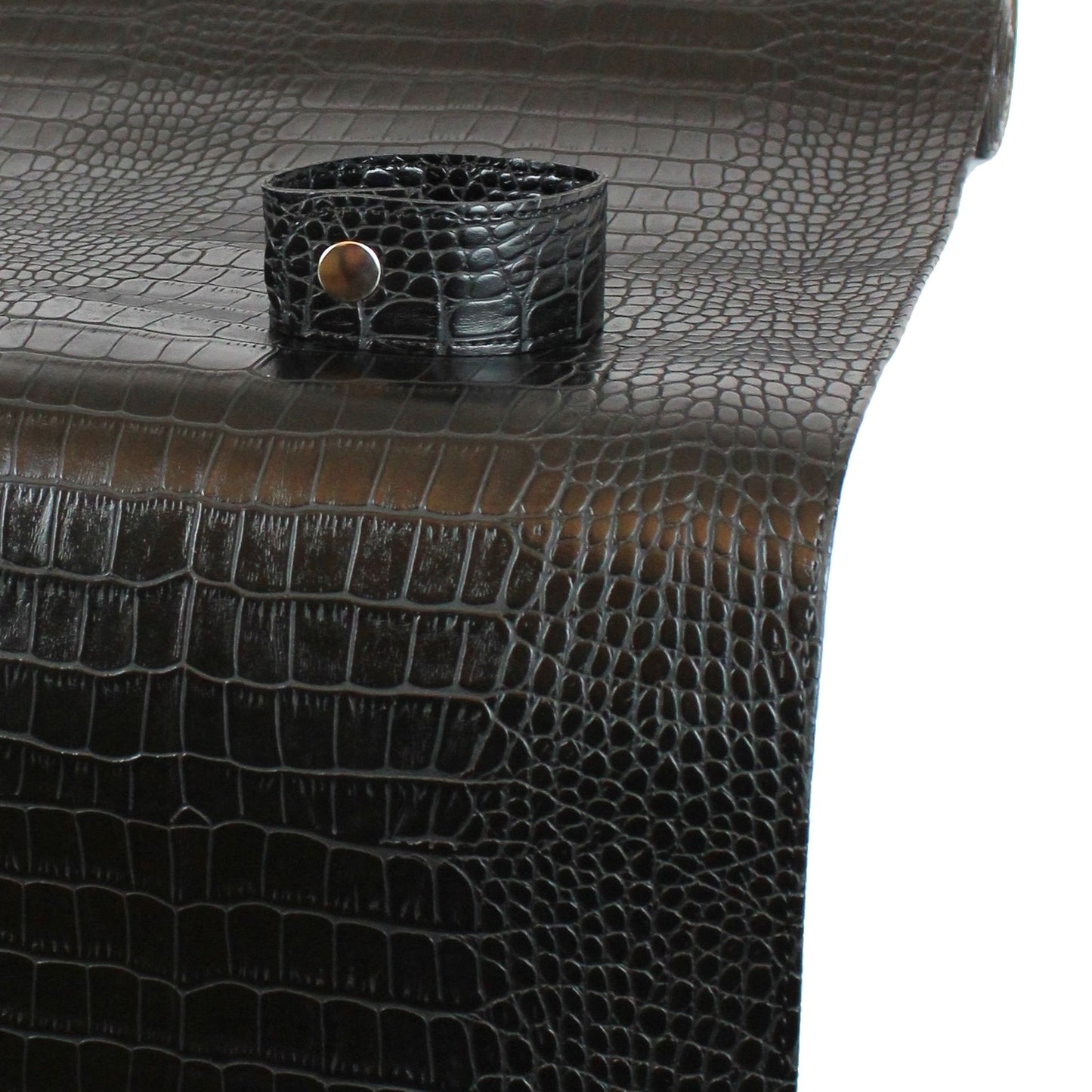 glänzender Tischläufer in Krokoprägung schwarz mit Ring