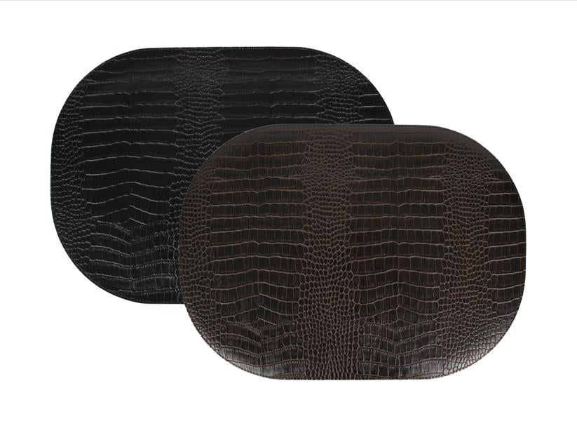zweifarbige Platzsets in braun schwarz in Krokoleder Optik