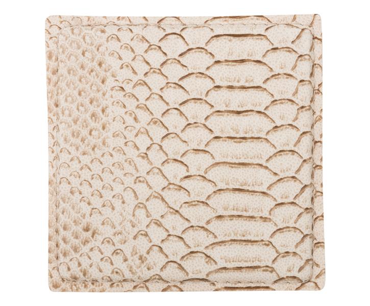 quadratischer Glasuntersetzer in champagner farbig mit Reptilleder