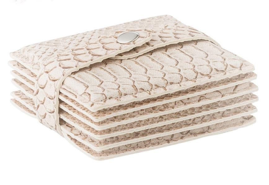 6er Set Glasuntersetzer in creme weiß in Reptilleder