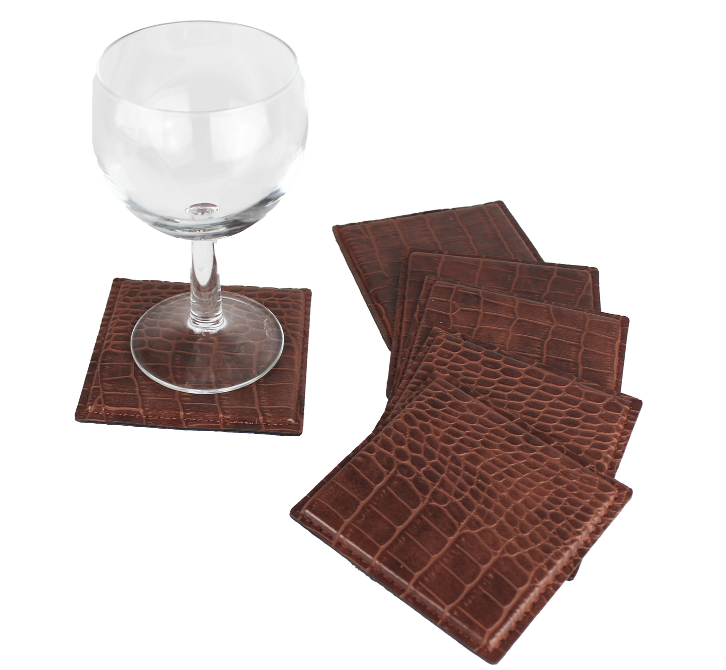 Glasuntersetzer hellbraun im 6er Set aus Kunstleder