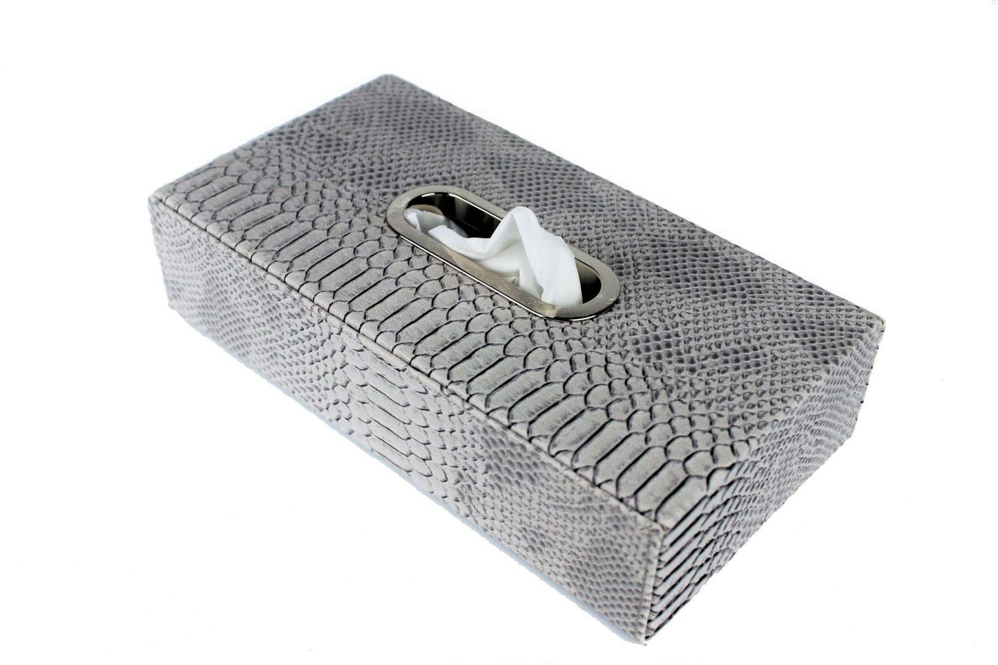 Taschentücherbox mit Edelstahlring grau Reptilprint