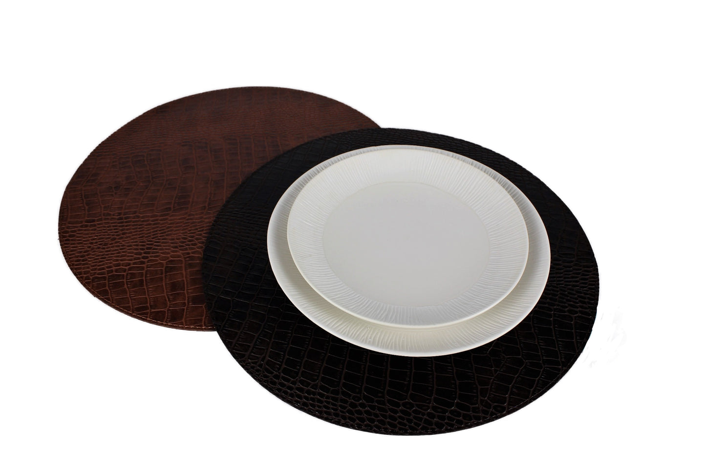 Ledertischsets zweifarbig in Krokoleder Kunstleder braun