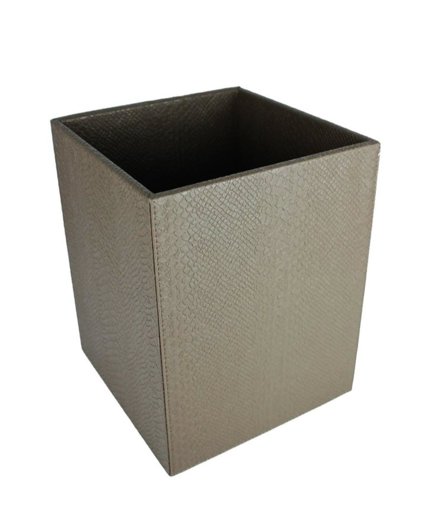 Papierkorb in taupe mit Reptilprint Muster quadratisch