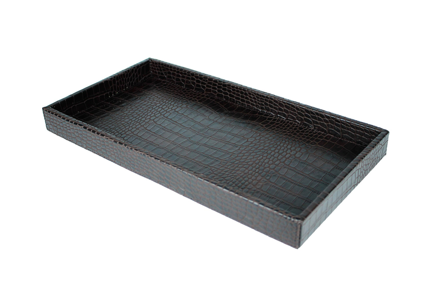 kleines Tablett dunkelbraun in Krokoleder