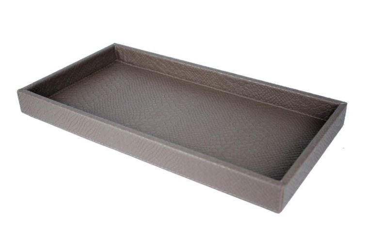 Tablett fürs Badezimmer aus Kunstleder in taupe braun mit Schlangenleder Look