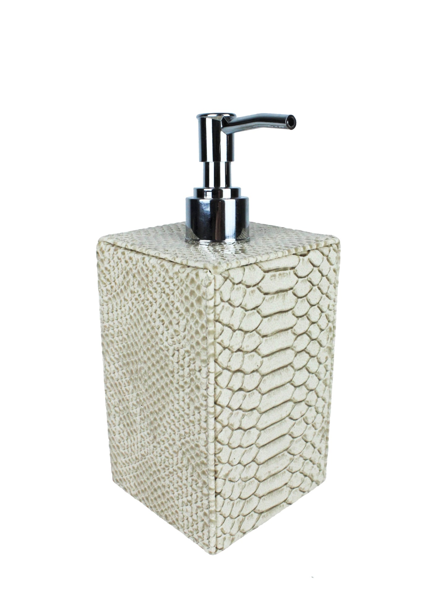 Seifenspender in Kunstleder beige farbig in Reptilleder