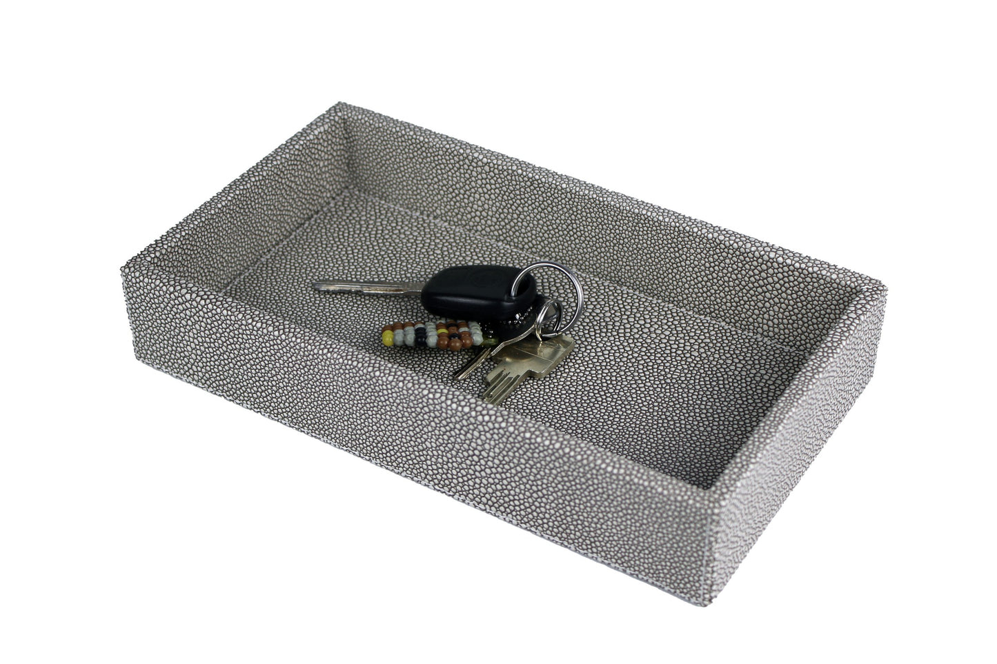 Tablett in Rochenhaut Optik Leder grau mit Rand