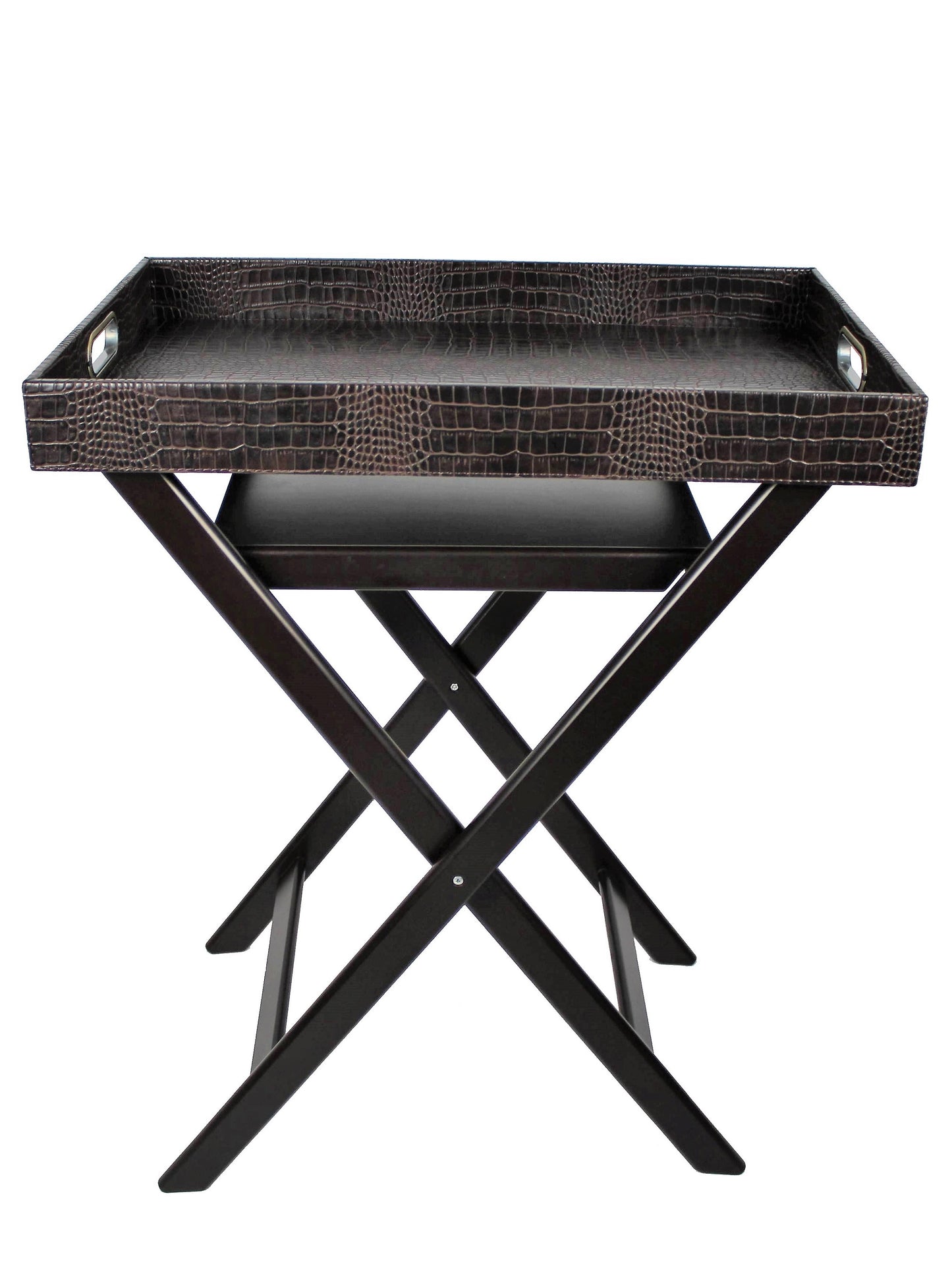 Beistelltisch mit Tablett dunkelbraun mit Griffen in Messing