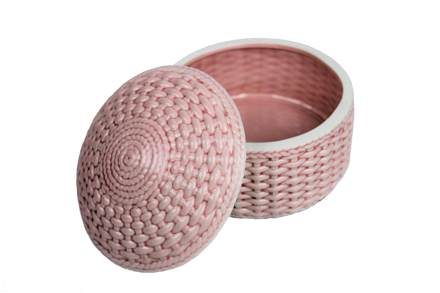 Porzellandose rosa mit Muster in Korboptik