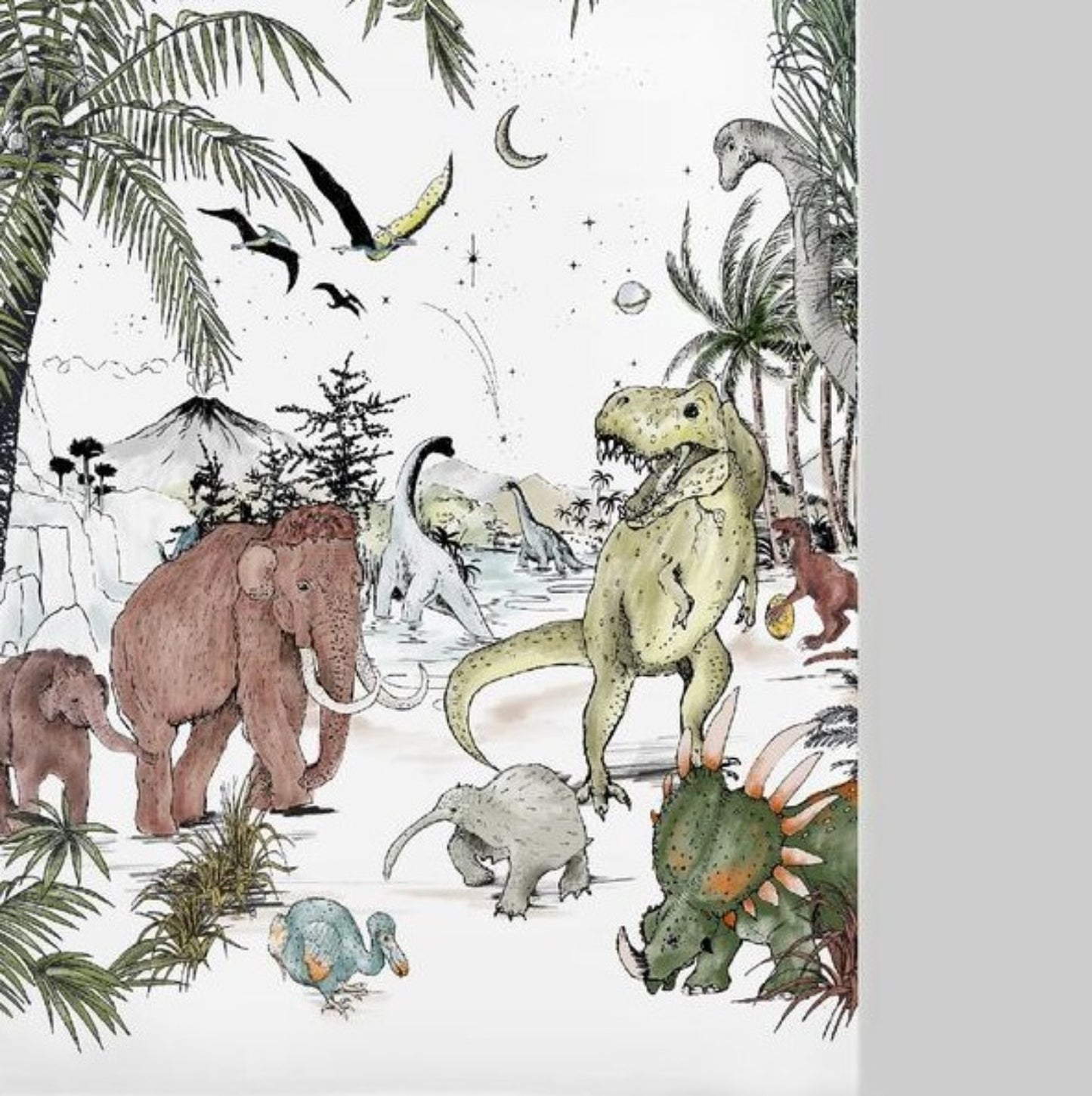 mit Dinosauriern bedruckter Stoff als Wanddekoration