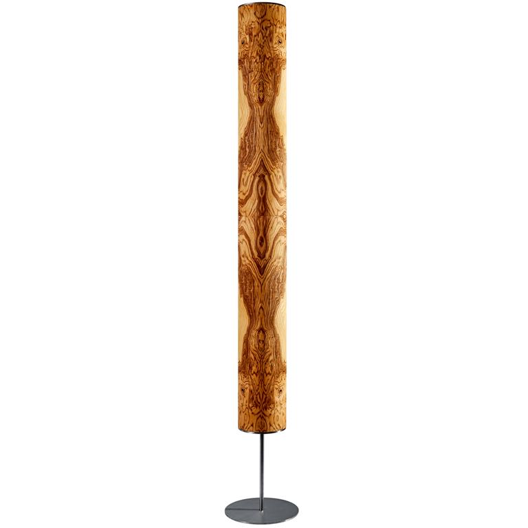 schmale Stehlampe mit Lampenschirm in Zylinderform in Furnier Olivesche von Leuchtnatur