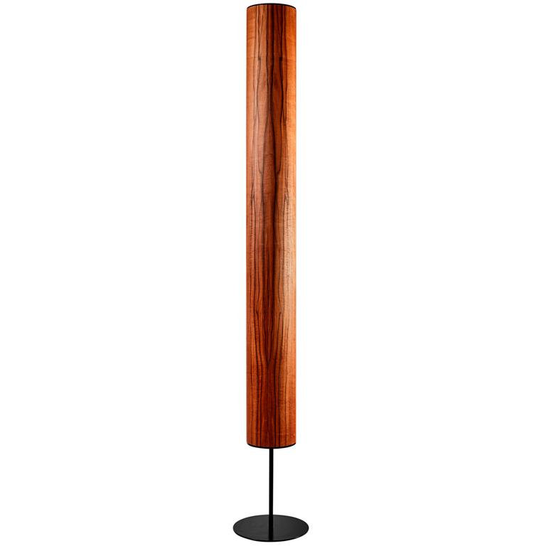 schmale Stehlampe mit Lampenschirm in Zylinderform in Furnier Tineo Apfelbaum von Leuchtnatur