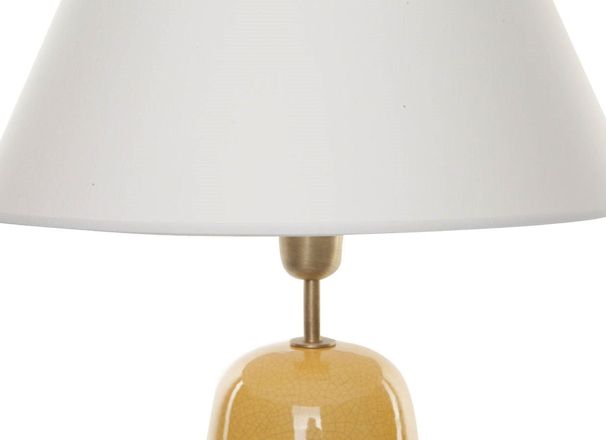 Tischlampe aus Keramik in gelb mit Messing