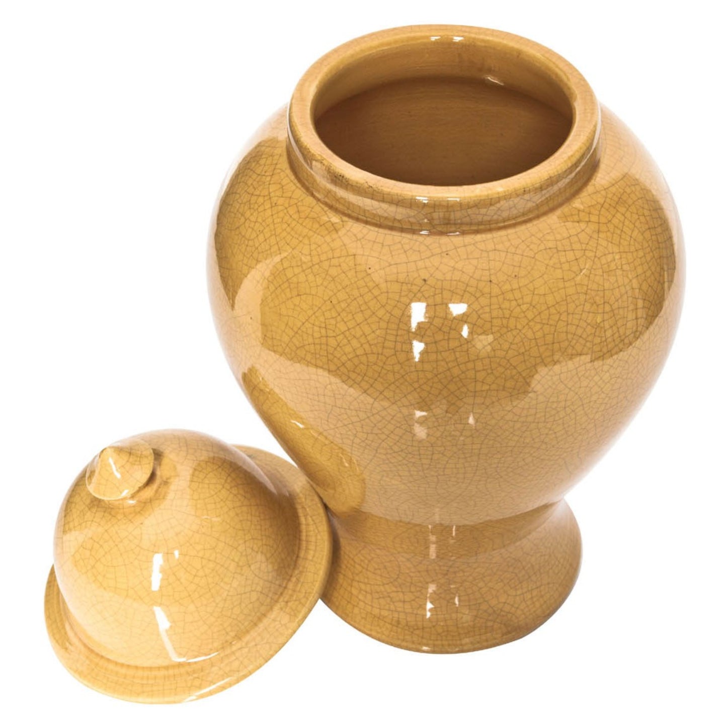 Keramikvase in Farbe gelb mit Krakelelook