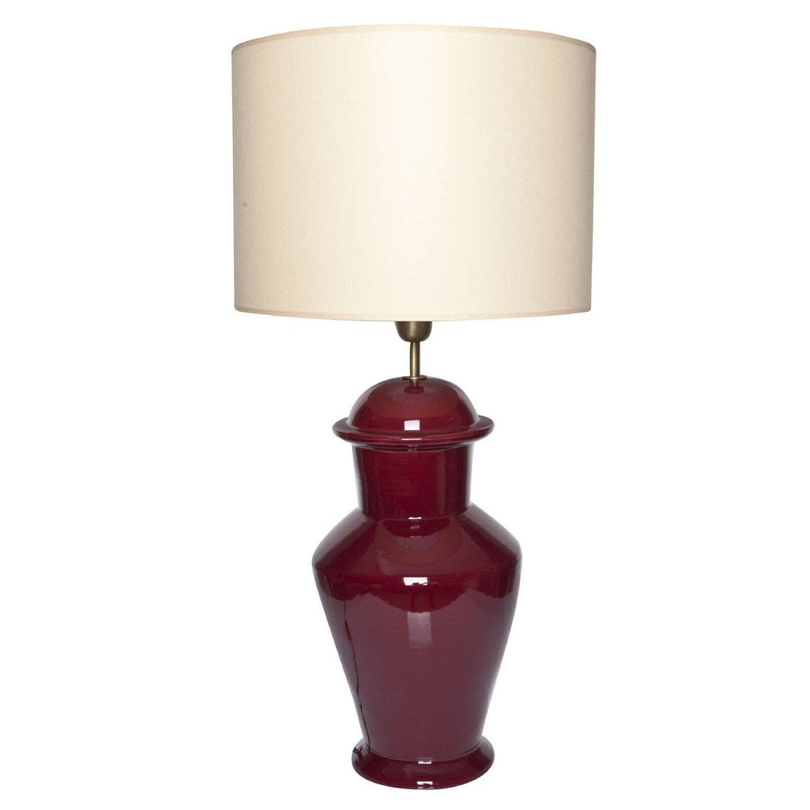 schmale, rote Lampe in Keramik mit Zylinderschirm