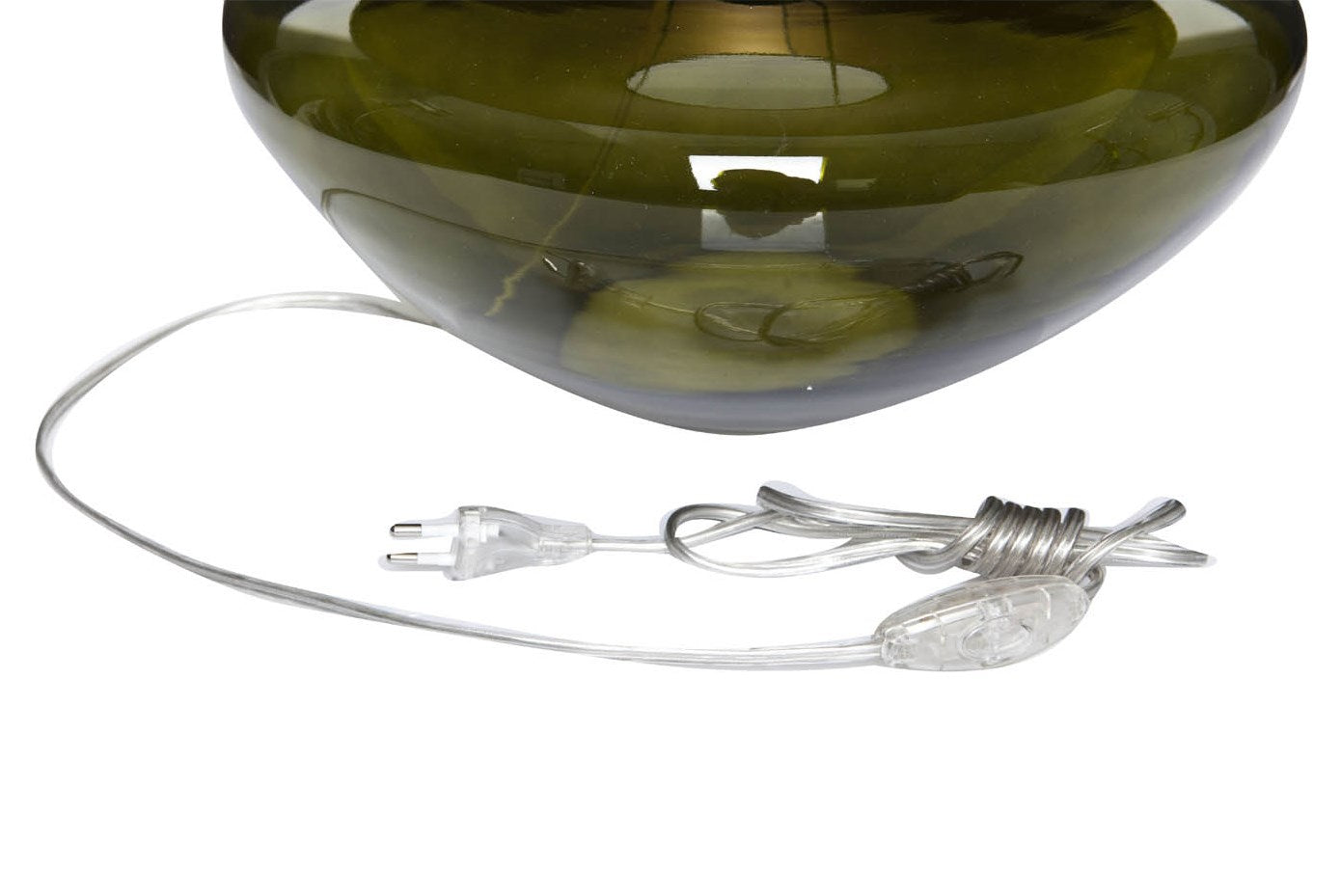 Bauchige Glaslampe mit Kabel in silber