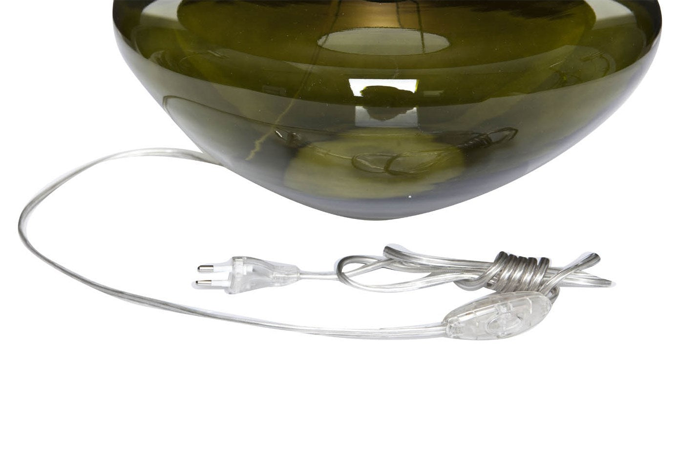 Bauchige Glaslampe mit Kabel in silber 