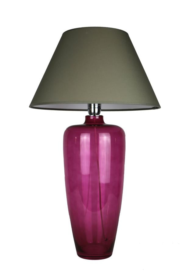 pinke Glaslampe schmal mit grauem Lampenschirm