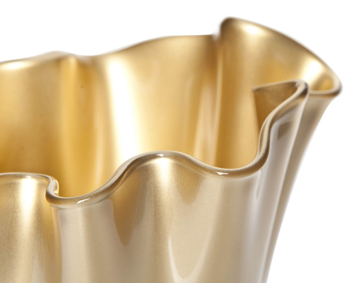 Glasvase in gold metallic glänzendem Glas für Blumen