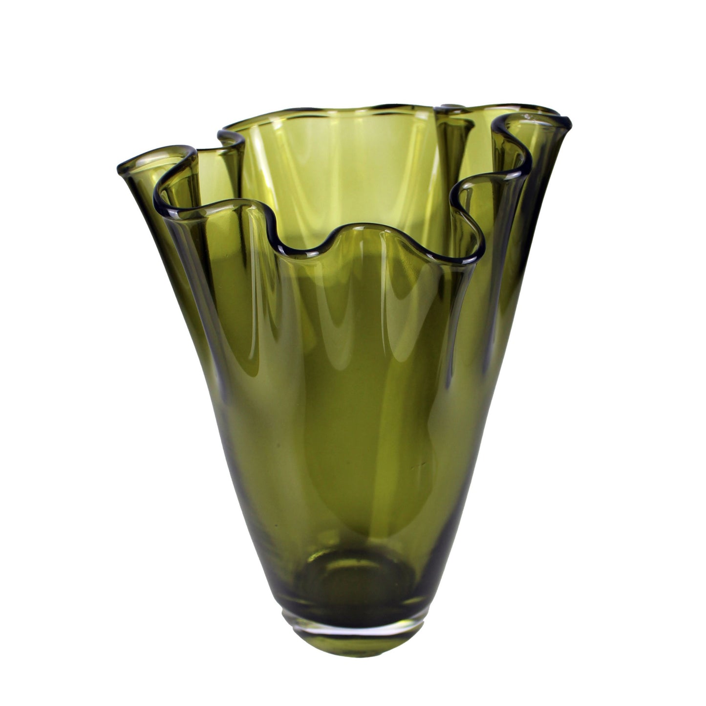 Grüne Tischvase aus Glas mit gewelltem Rand