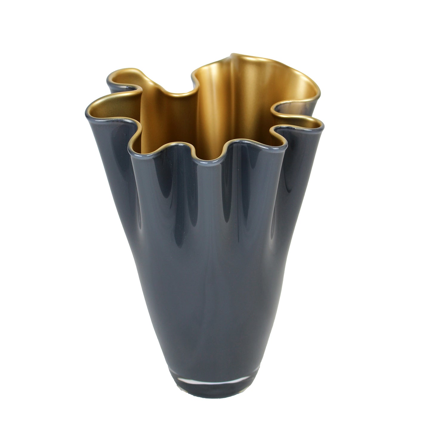 Zweifarbige Vase in gold und grau aus Glas für Blumen