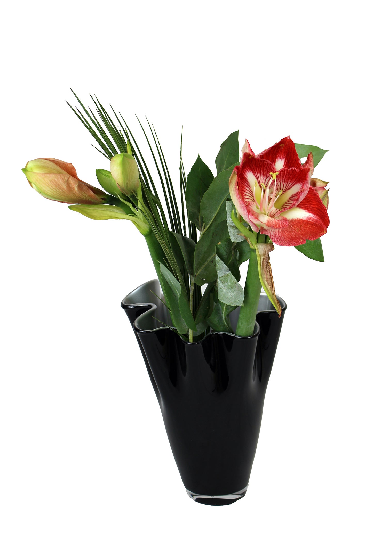 Glasvase 30 cm hoch mit Blumenstrauß