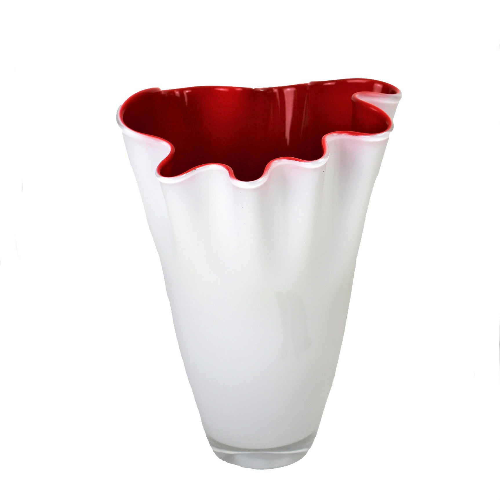 Weiße Glasvase mit roter Farbe innen als Tischvase nutzbar