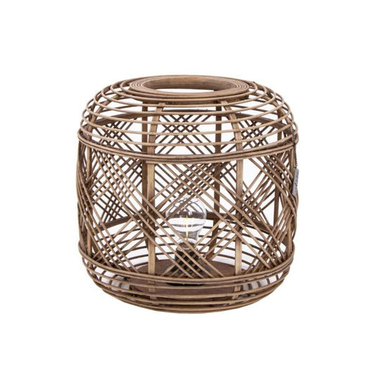 Rattan Windlicht Lampe mit Glühbirne ohne Kabel in Rattan natur