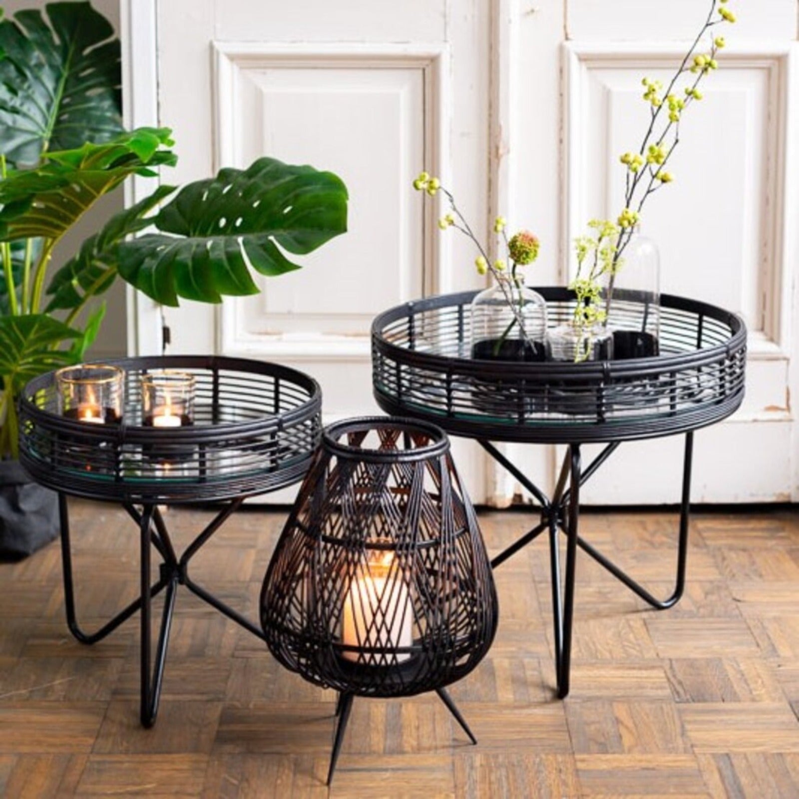 Runder Beistelltisch Rattan mit Glas | 57 cm