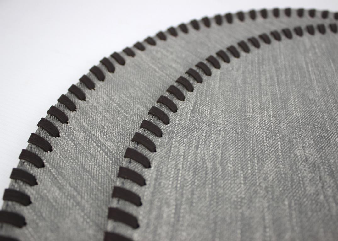 Tischset 4er Set rund Jeans grau mit Umrandung Lederband
