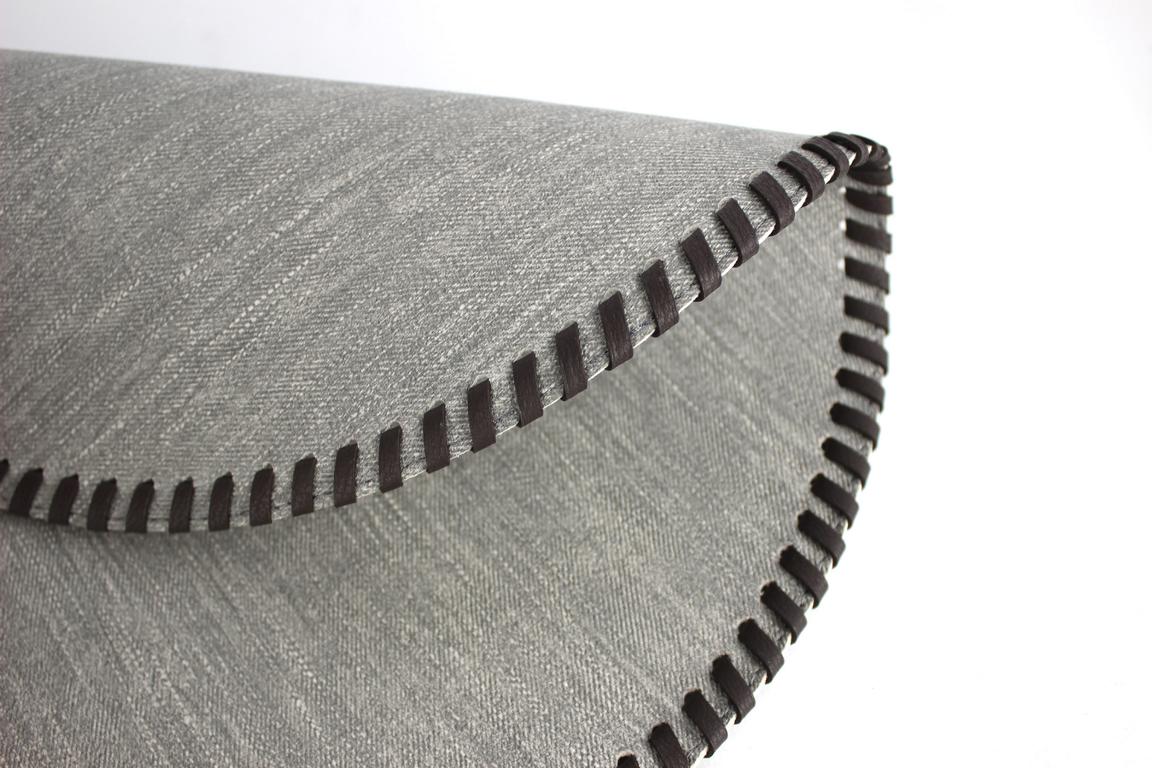 Tischset 4er Set rund Jeans grau mit Umrandung Lederband
