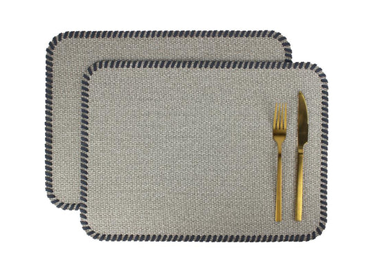 Tischset mit abgerundeten Ecken beschichtet in Farbe grau und mit Lederband