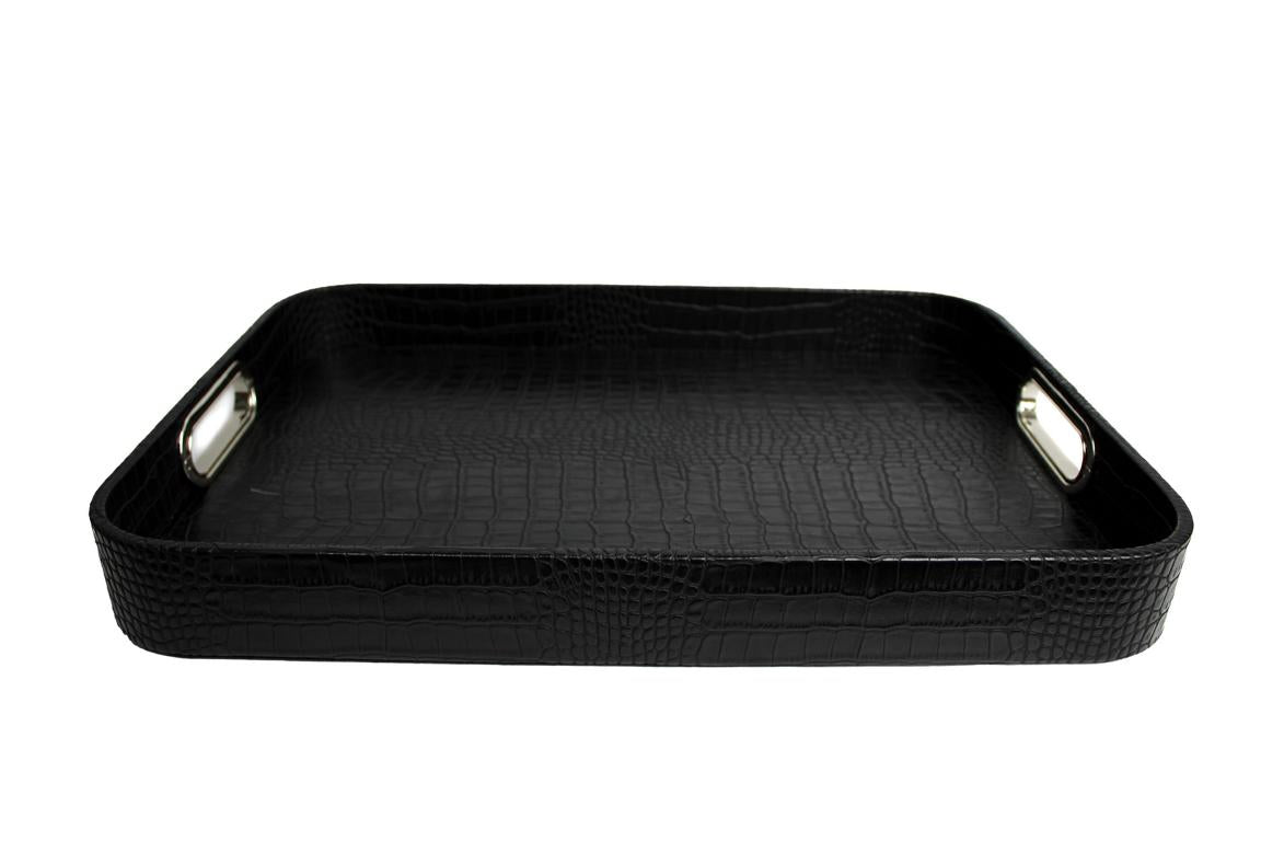Signature tray with handles faux leather reptile