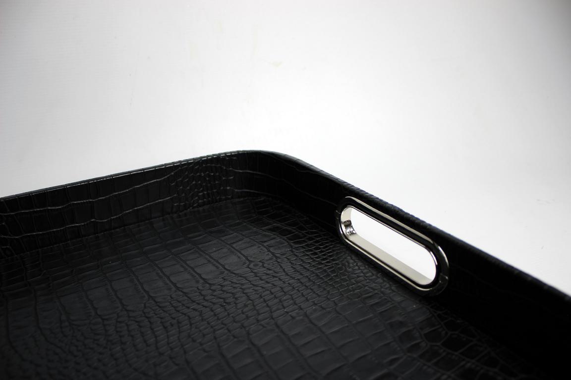 Signature tray with handles faux leather reptile