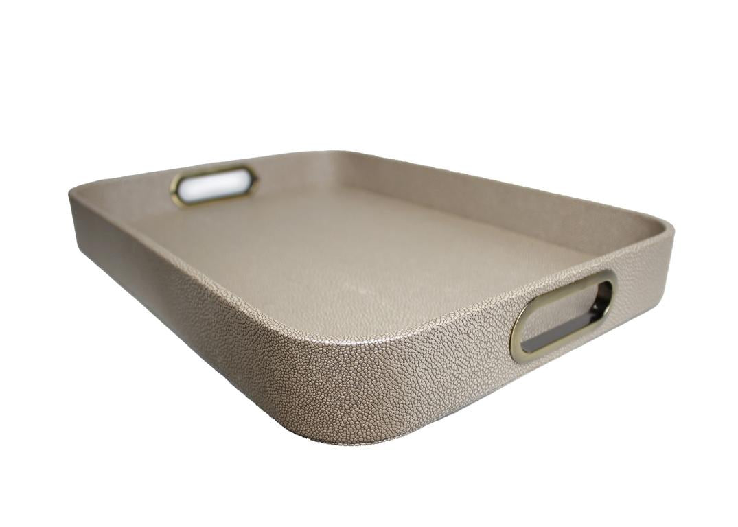 Signature tray with handles faux leather reptile