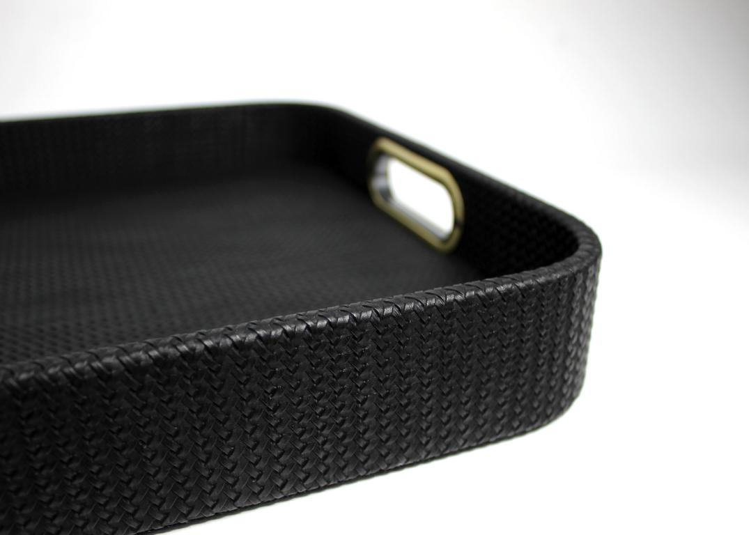 Signature tray with handles faux leather reptile